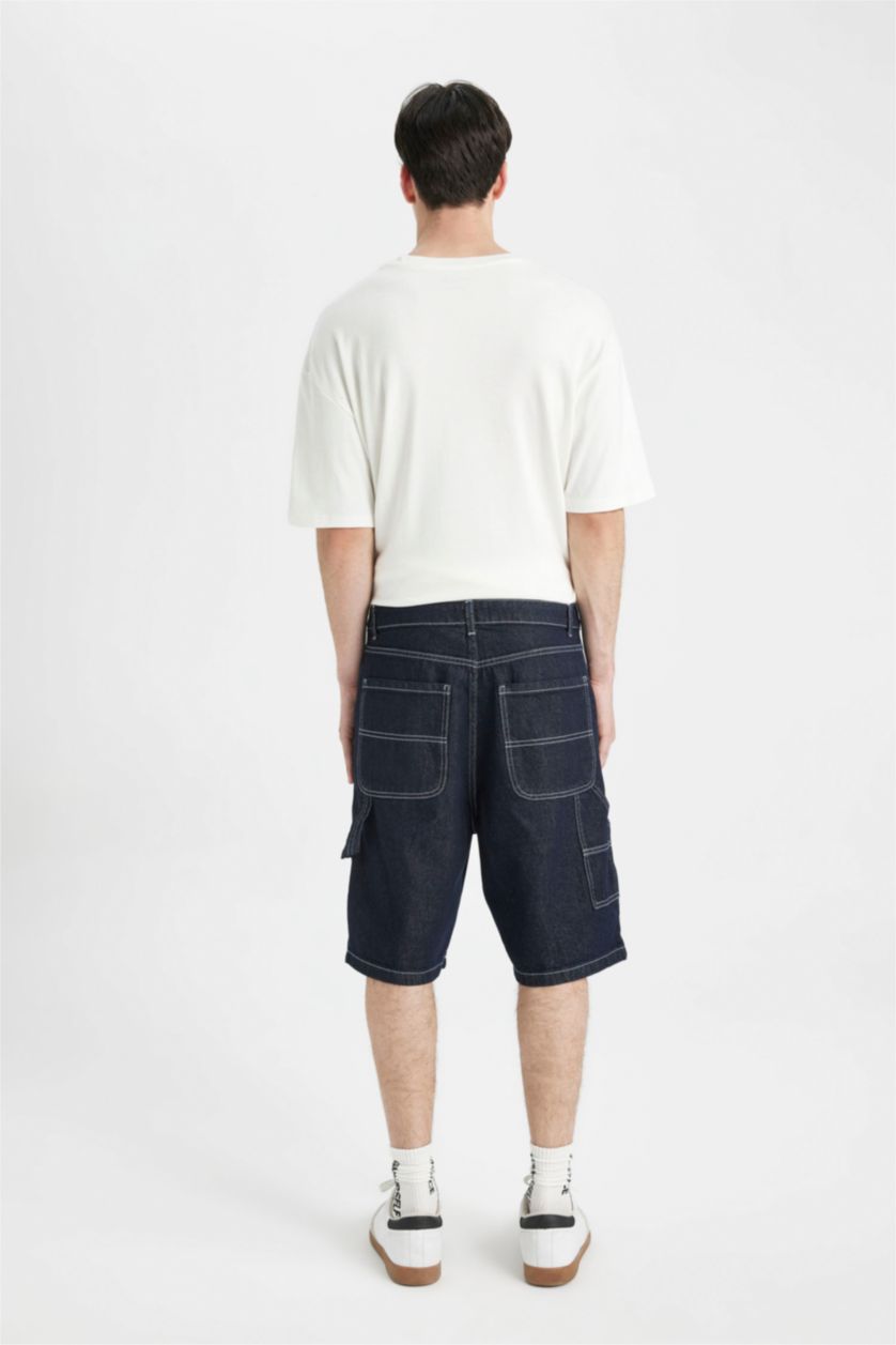 رجال أزرق غامق برمودا جينز قصير