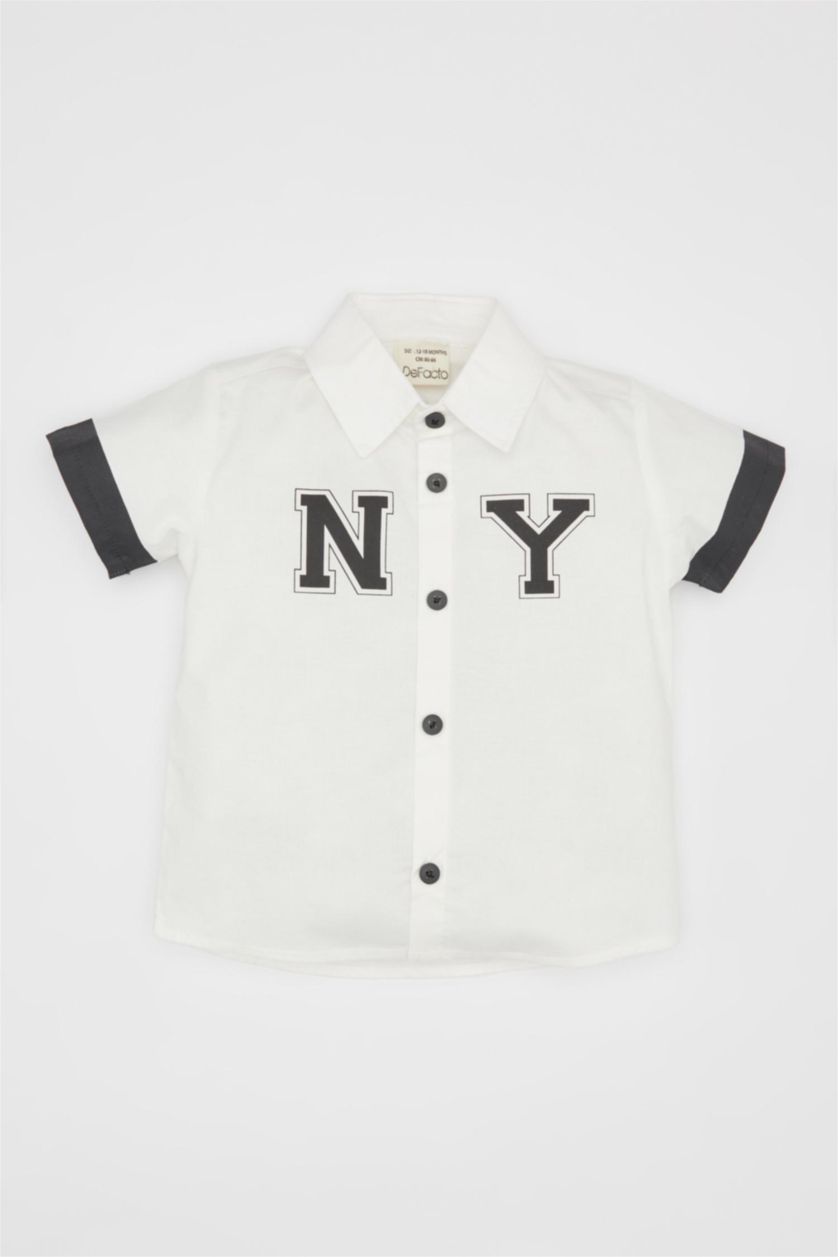 طفل صغير أبيض قميص ولادي نص ردن بوبلين قصة عادية