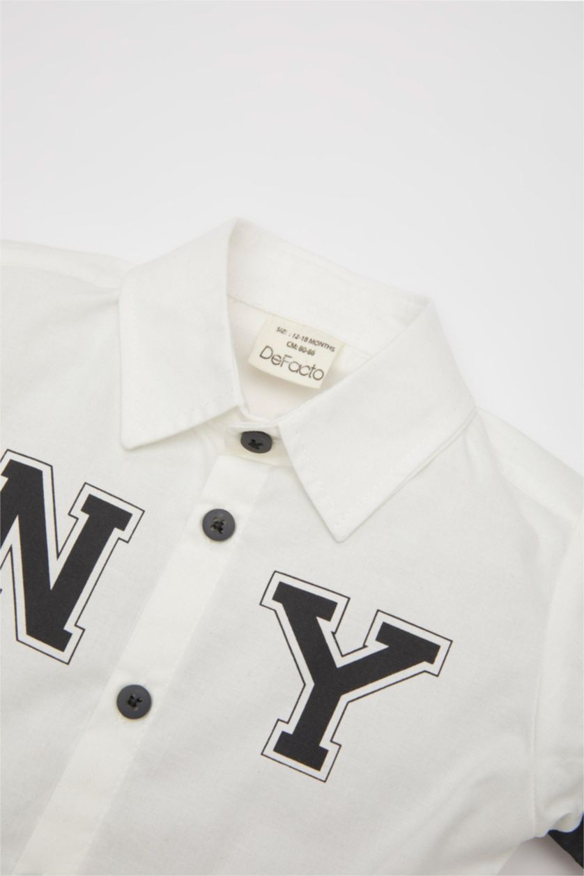 طفل صغير أبيض قميص ولادي نص ردن بوبلين قصة عادية