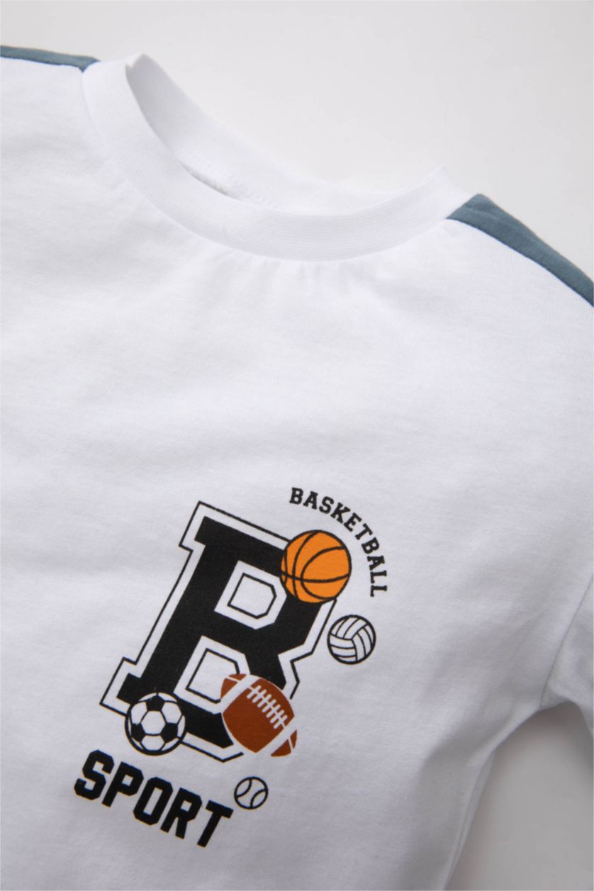 BÉBÉ GARÇON Blanc T-Shirt de sport Imprimé à Coupe Régulière et Col Rond à Manches Longues pour Bébé Garçon