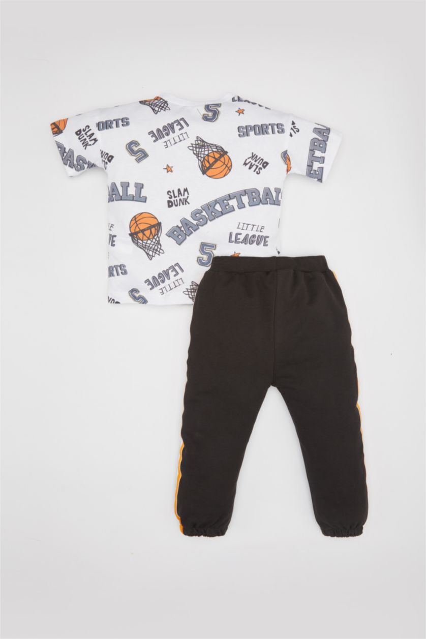 BÉBÉ GARÇON Blanc Ensemble De T-Shirt à Manches Courtes Imprimé et Jogging pour Bébé Garçon