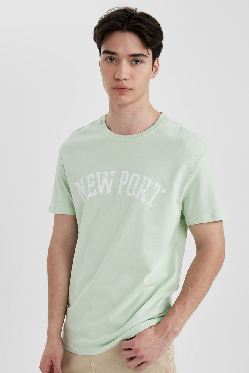 Erkek Mint %100 Pamuk Regular Fit Bisiklet Yaka Baskılı Kısa Kollu Tişört