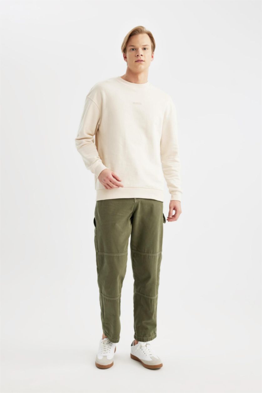 HOMME Beige Sweatshirt Oversize Imprimé à Col Rond