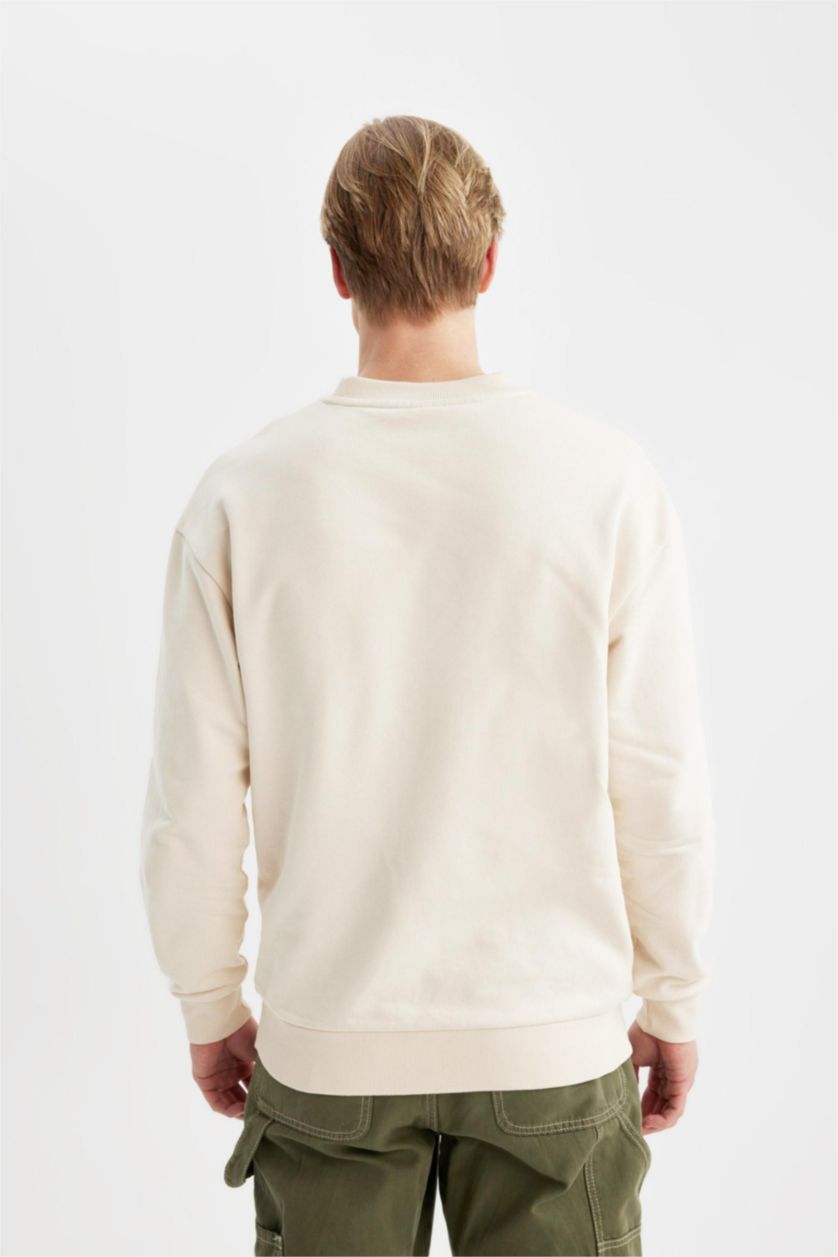 HOMME Beige Sweatshirt Oversize Imprimé à Col Rond