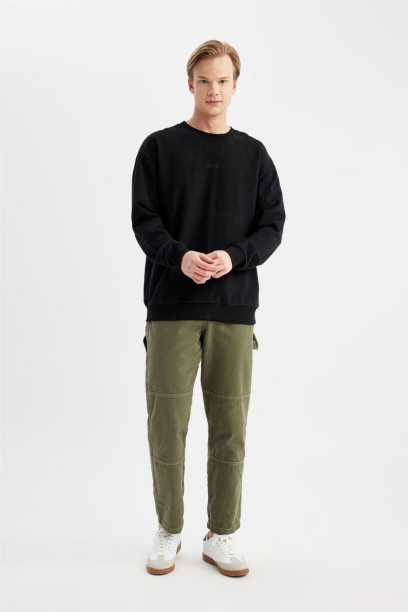 MAN Black Boxy Fit Crew Neck Printed Sweatshirt