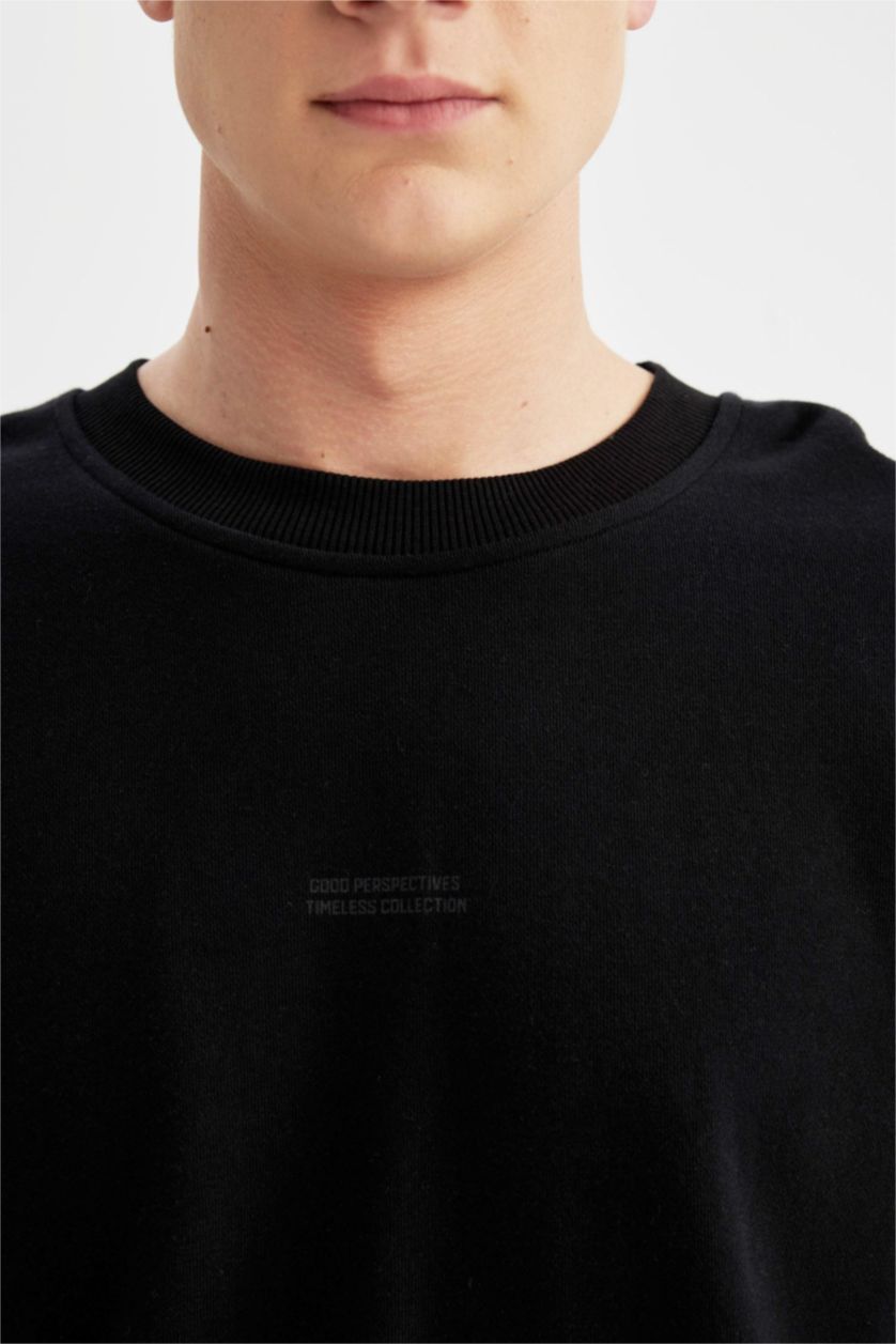 MAN Black Boxy Fit Crew Neck Printed Sweatshirt