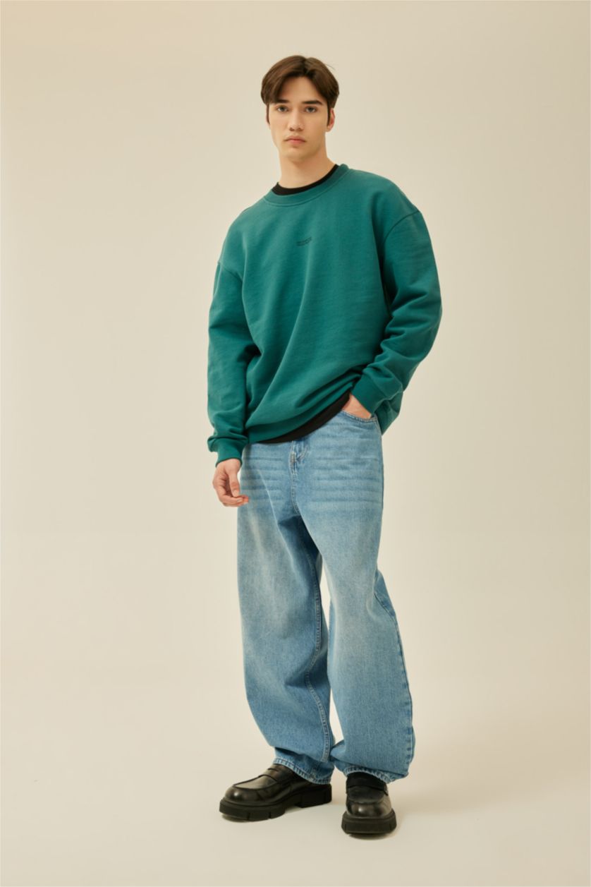 HOMME Vert Sweatshirt Oversize Manches Courtes Imprimé Col Rond