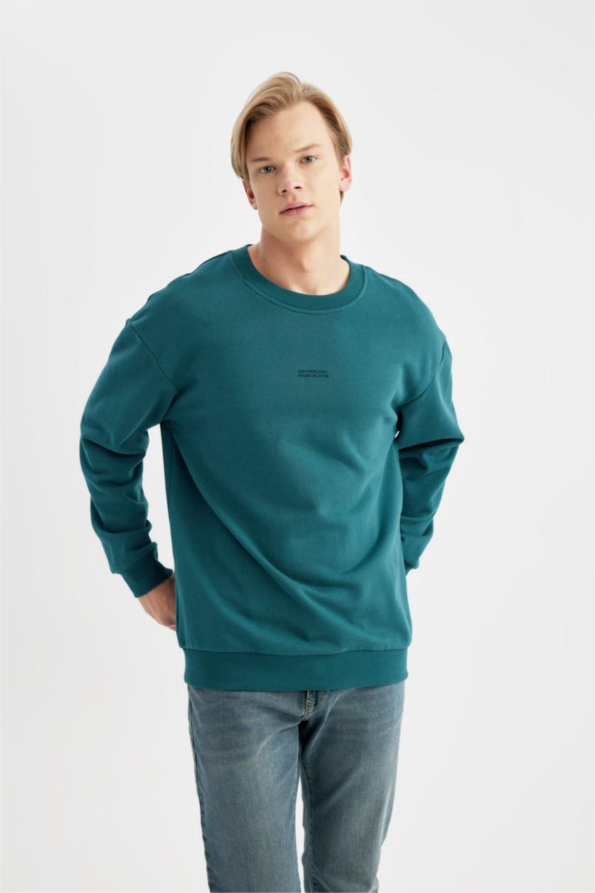 HOMME Vert Sweatshirt Oversize Manches Courtes Imprimé Col Rond
