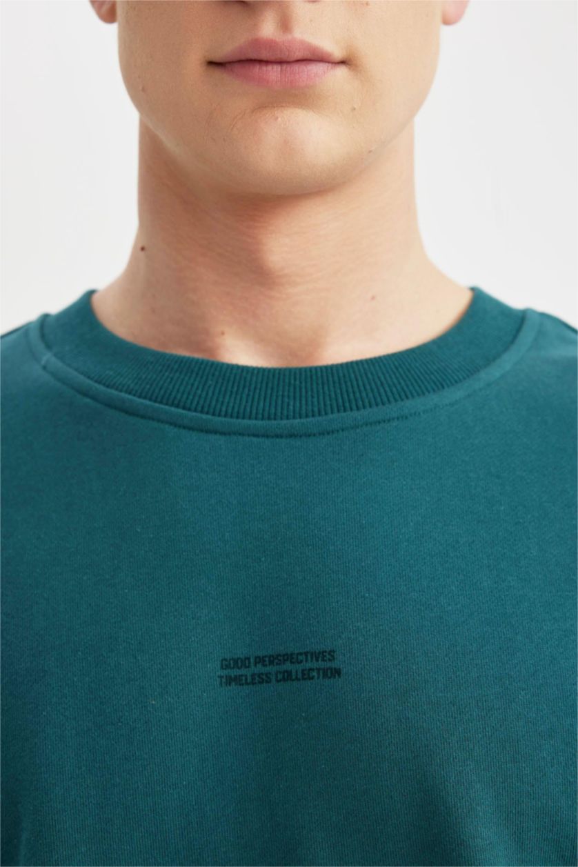 HOMME Vert Sweatshirt Oversize Manches Courtes Imprimé Col Rond