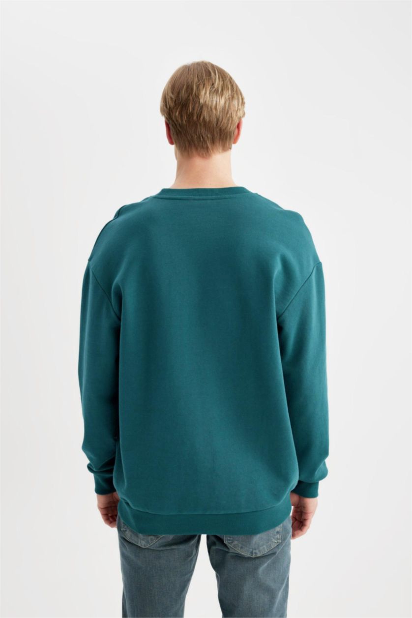 HOMME Vert Sweatshirt Oversize Manches Courtes Imprimé Col Rond