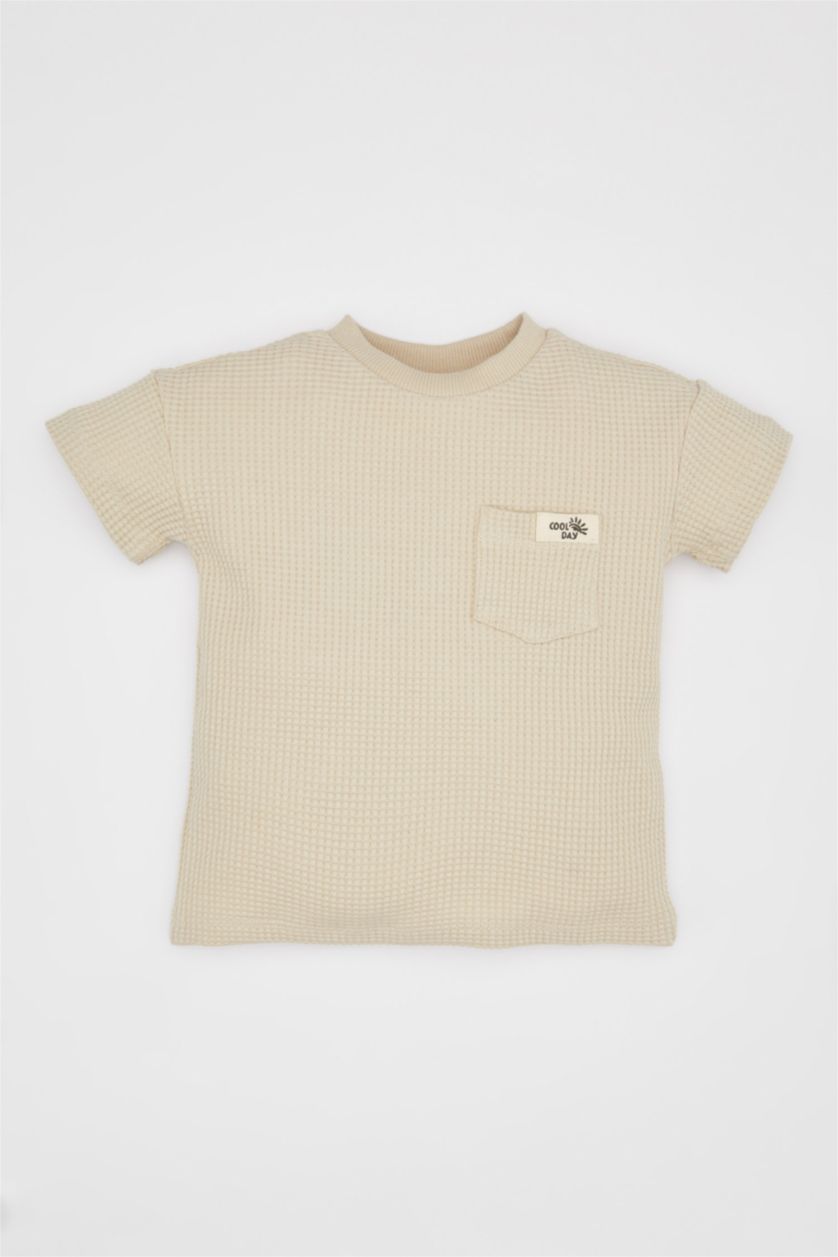 BÉBÉ GARÇON Beige Baby Boy Regular Fit Crew Neck Waffle T-Shirt