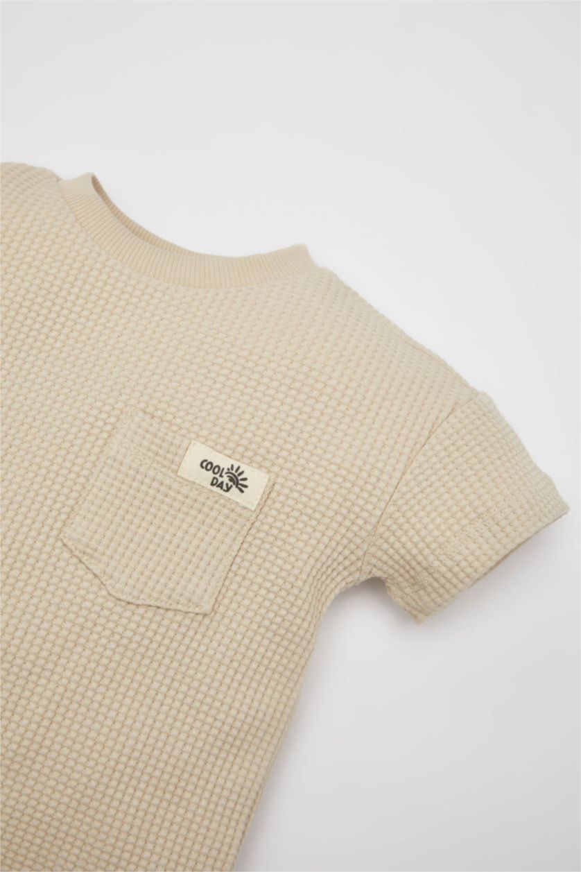 BÉBÉ GARÇON Beige Baby Boy Regular Fit Crew Neck Waffle T-Shirt