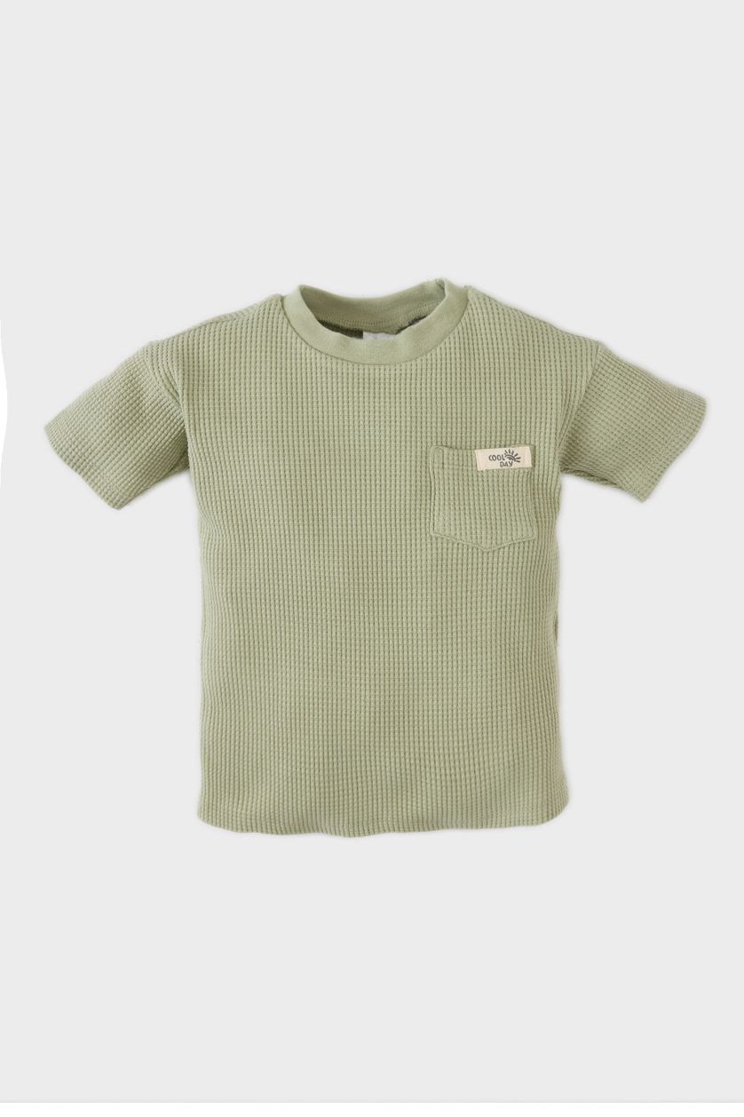 BABY BOY Light Khaki Baby Boy Regular Fit Crew Neck Waffle T-Shirt