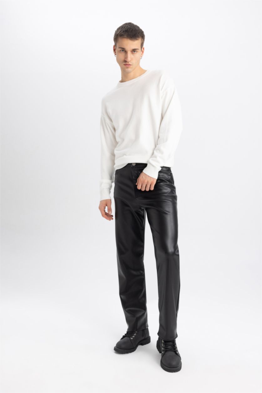 رجالي أسود بنطلون جلد باجي