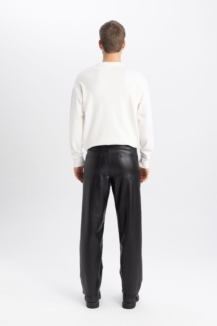 رجالي أسود بنطلون جلد باجي