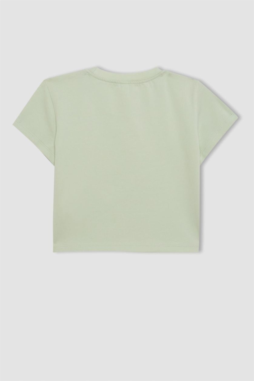 Kız Çocuk - Genç Kız Açık Mint Bisiklet Yaka Baskılı Kısa Kollu Tişört Kız Çocuk