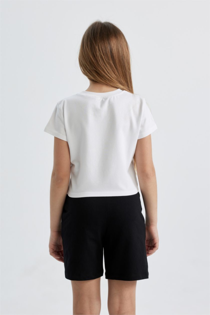 بنات Violet Beyaz تي شيرت بناتي نص ردن مطبوع