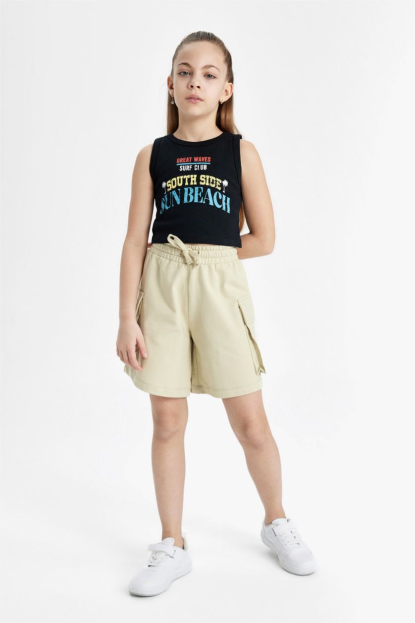 Kız Çocuk - Genç Kız Siyah Bisiklet Yaka Baskılı Atlet Kız Çocuk