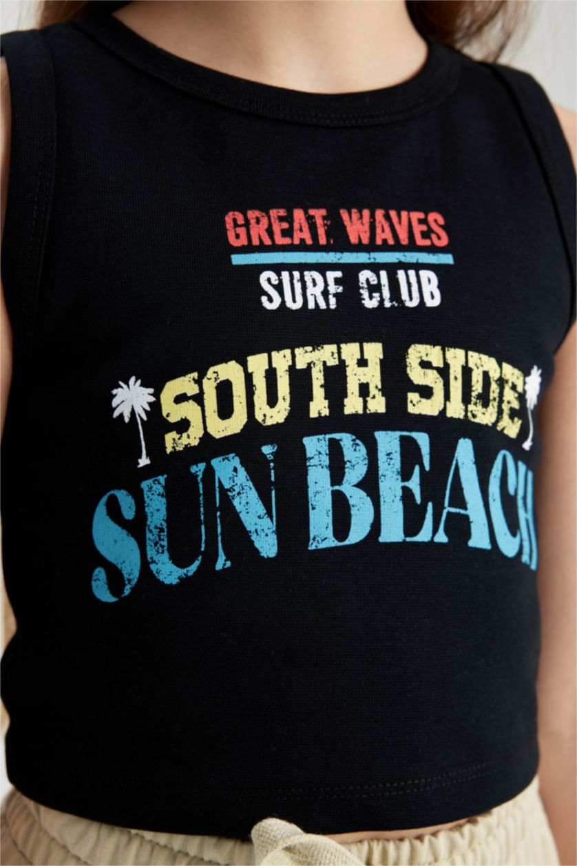 Kız Çocuk - Genç Kız Siyah Bisiklet Yaka Baskılı Atlet Kız Çocuk