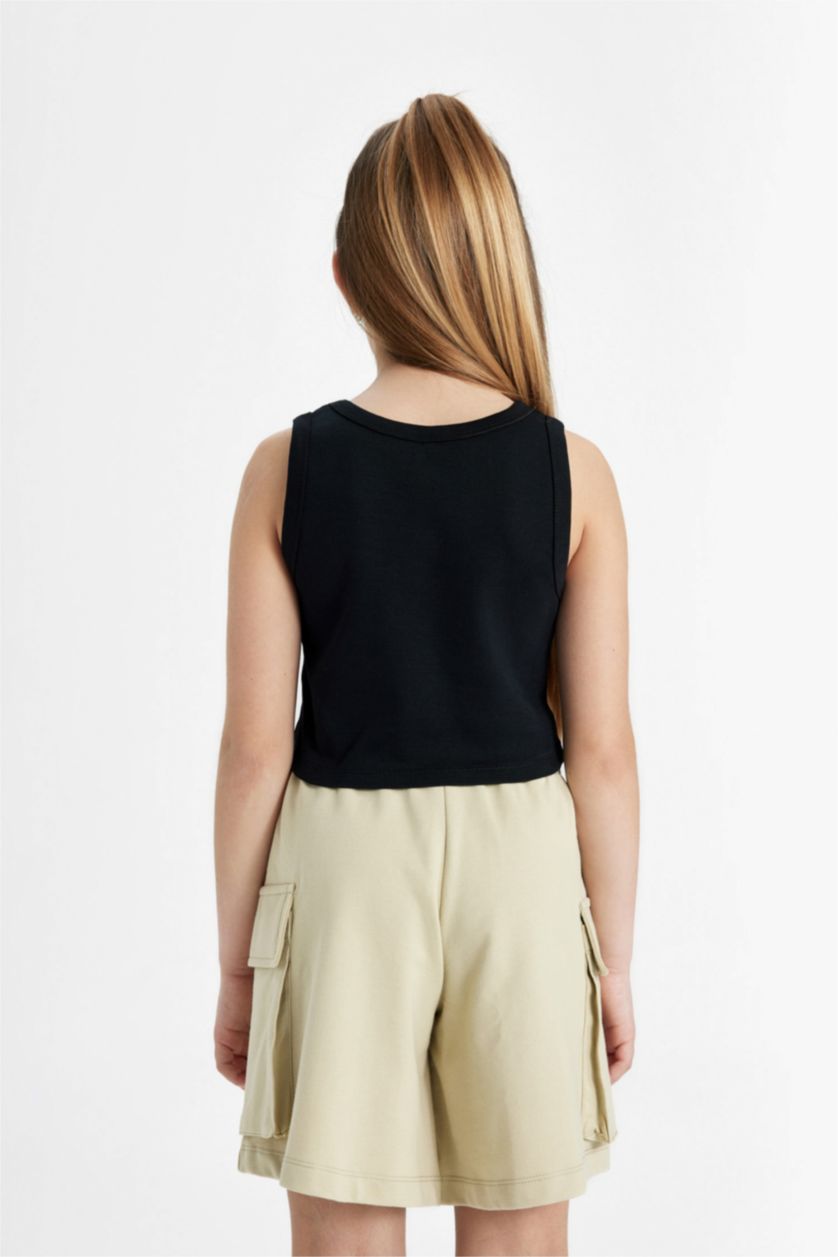 Kız Çocuk - Genç Kız Siyah Bisiklet Yaka Baskılı Atlet Kız Çocuk