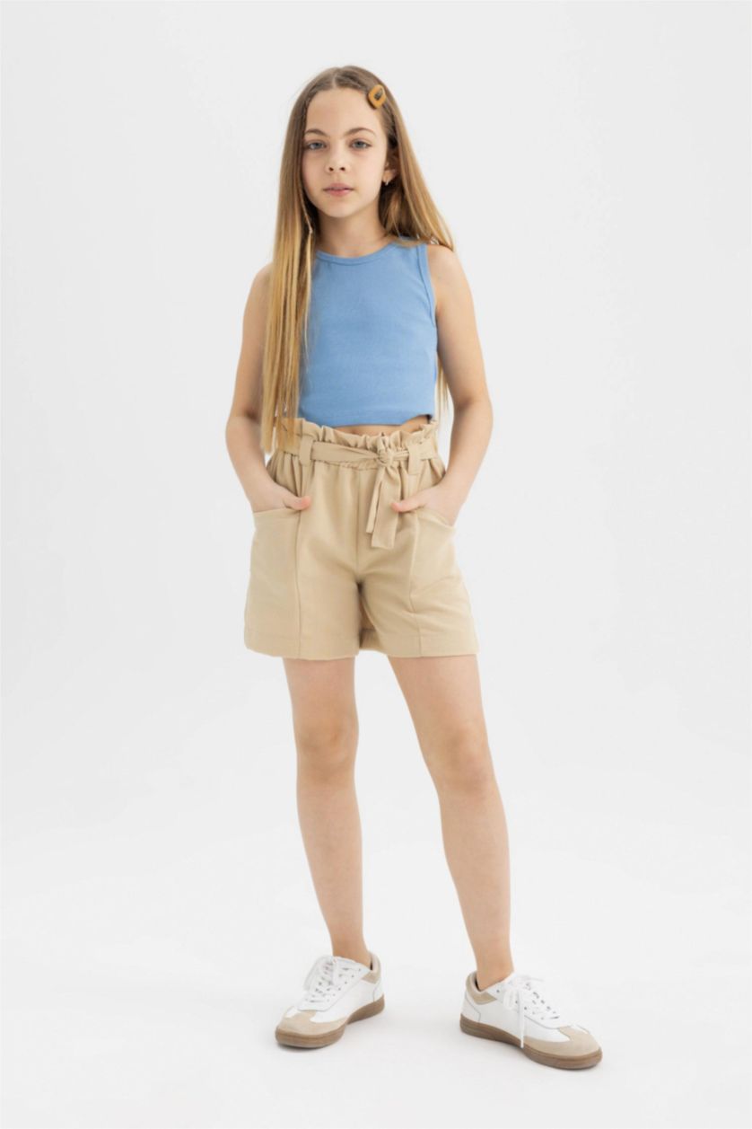 Kız Çocuk - Genç Kız Mavi Bisiklet Yaka Basic Düz Atlet Kız Çocuk