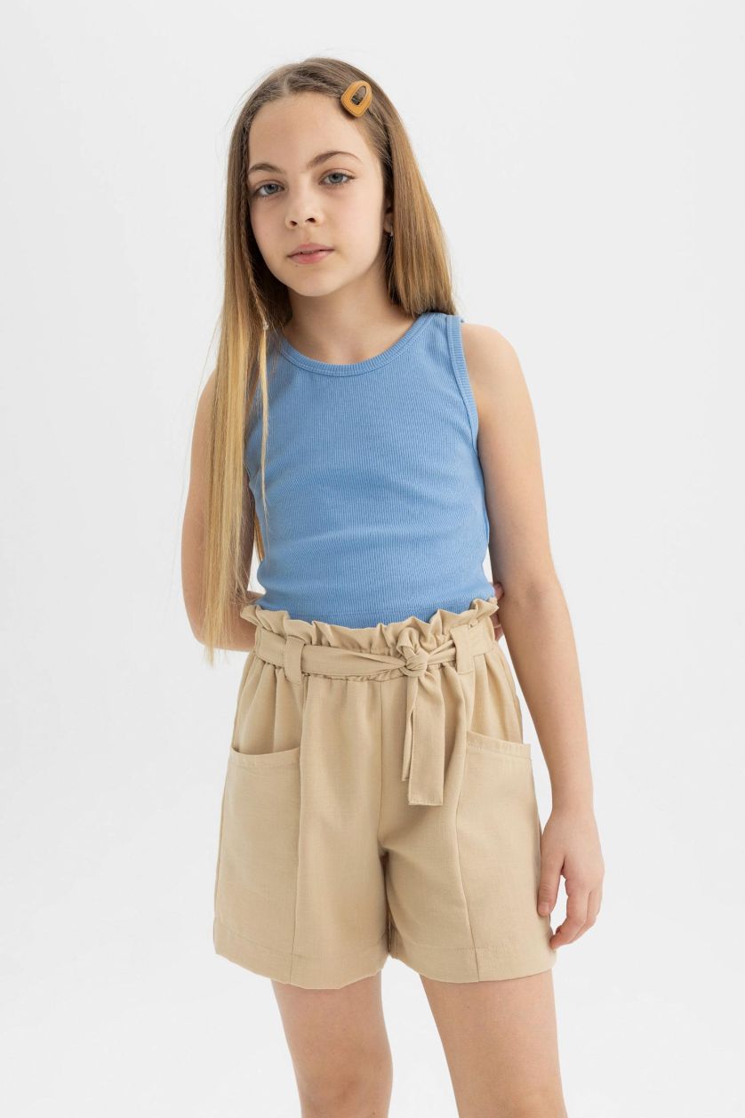 Kız Çocuk - Genç Kız Mavi Bisiklet Yaka Basic Düz Atlet Kız Çocuk