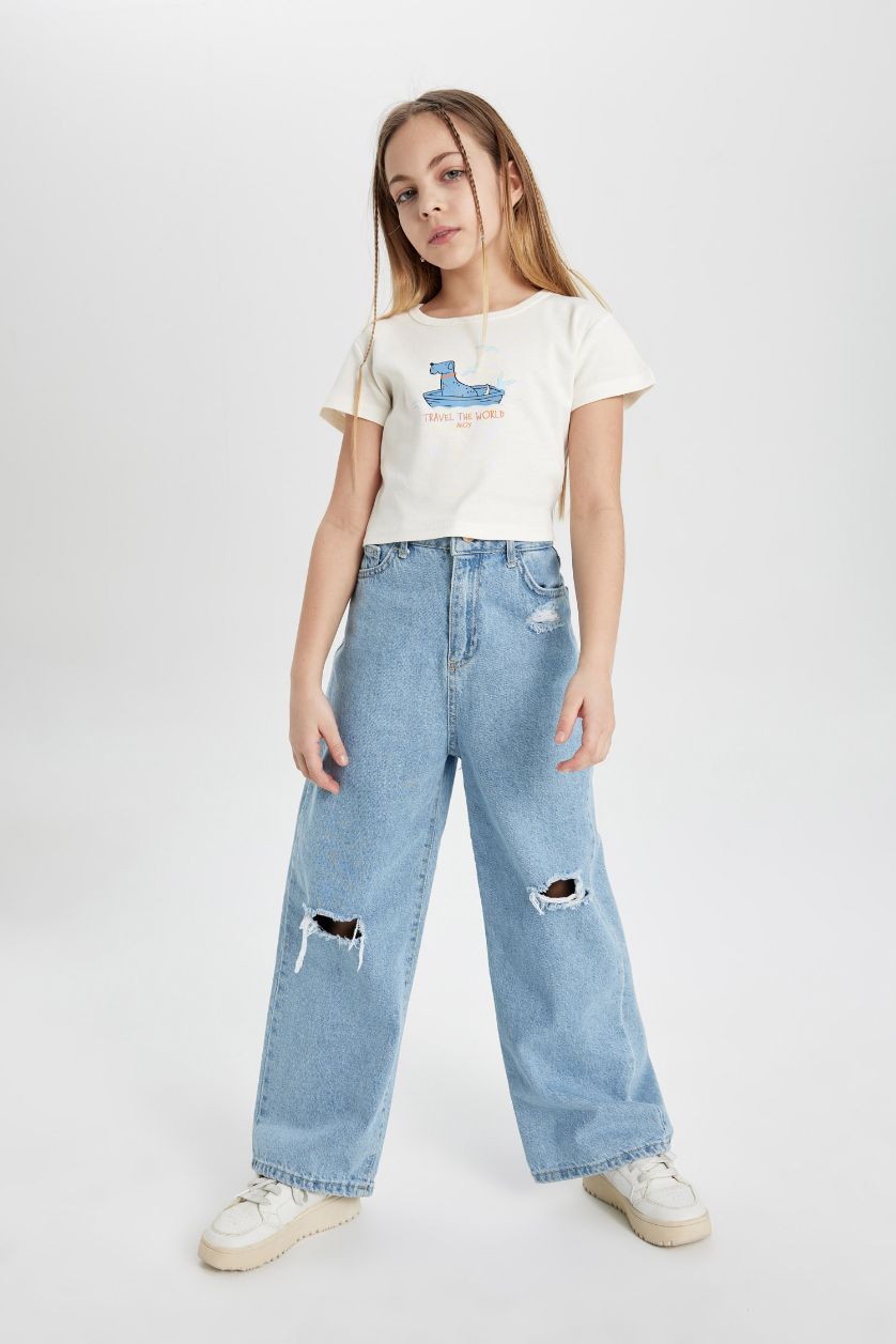 Girls & Teens White Girl Ribbed Short Sleeve T-Shirt