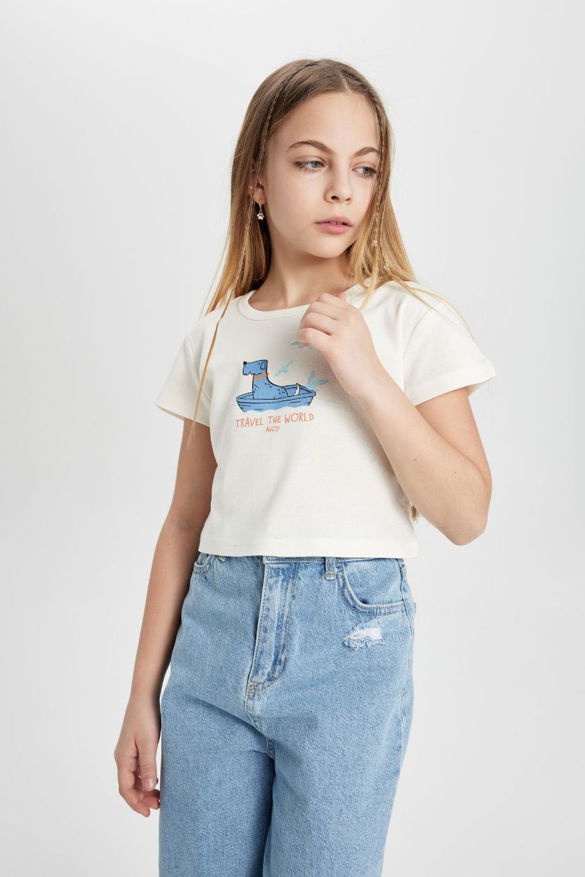 Girls & Teens White Girl Ribbed Short Sleeve T-Shirt