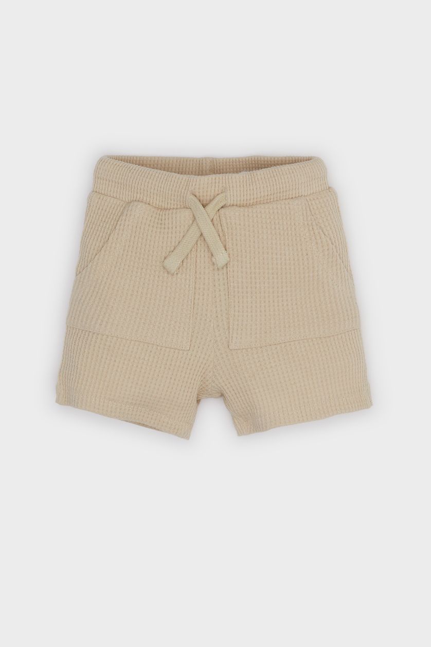 BABY BOY Beige Boy Baby Waist Elastic Waffle Shorts