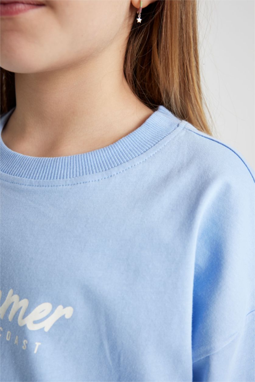 GIRLS & TEENS Light Blue Girl Oversize Fit Back Printed Short Sleeve T-Shirt