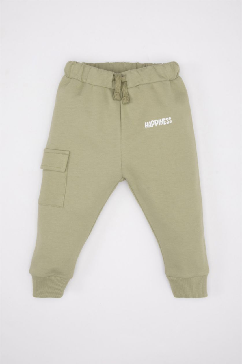Baby Boy Light Khaki Baby Boy Slogan Printed Sweatpants
