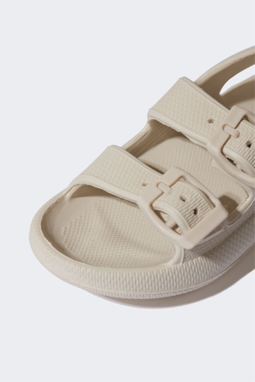 Erkek Çocuk - Genç Erkek Bej Cırt Cırtlı Düz Taban Eva Sandalet Erkek Çocuk