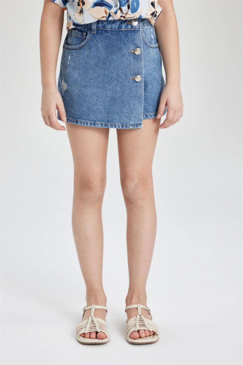 Kız Çocuk - Genç Kız Mavi Kız Çocuk Jean Şort Etek