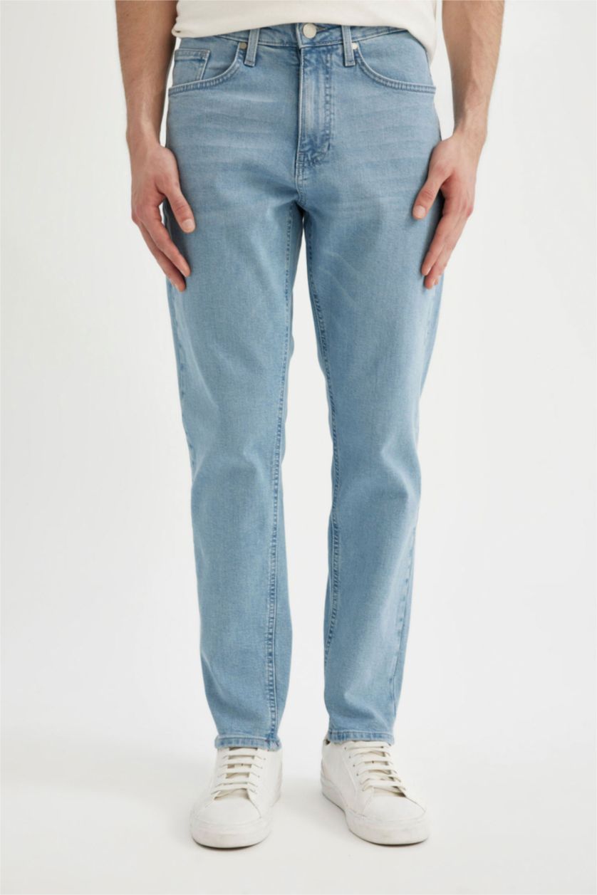 MAN Light Blue Slim Tapered Fit Trousers