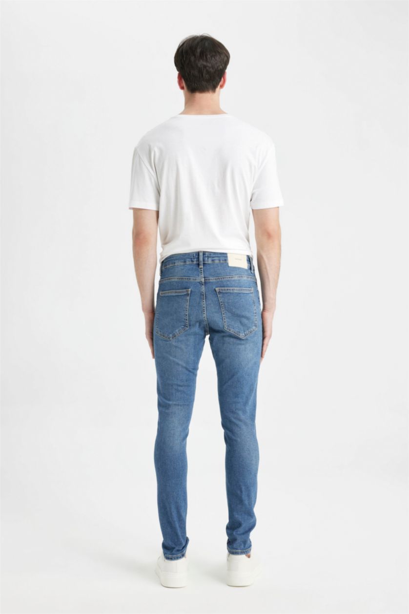HOMME Bleu Pantalon Jean Skinny Coupe avec des Détails Déchirés