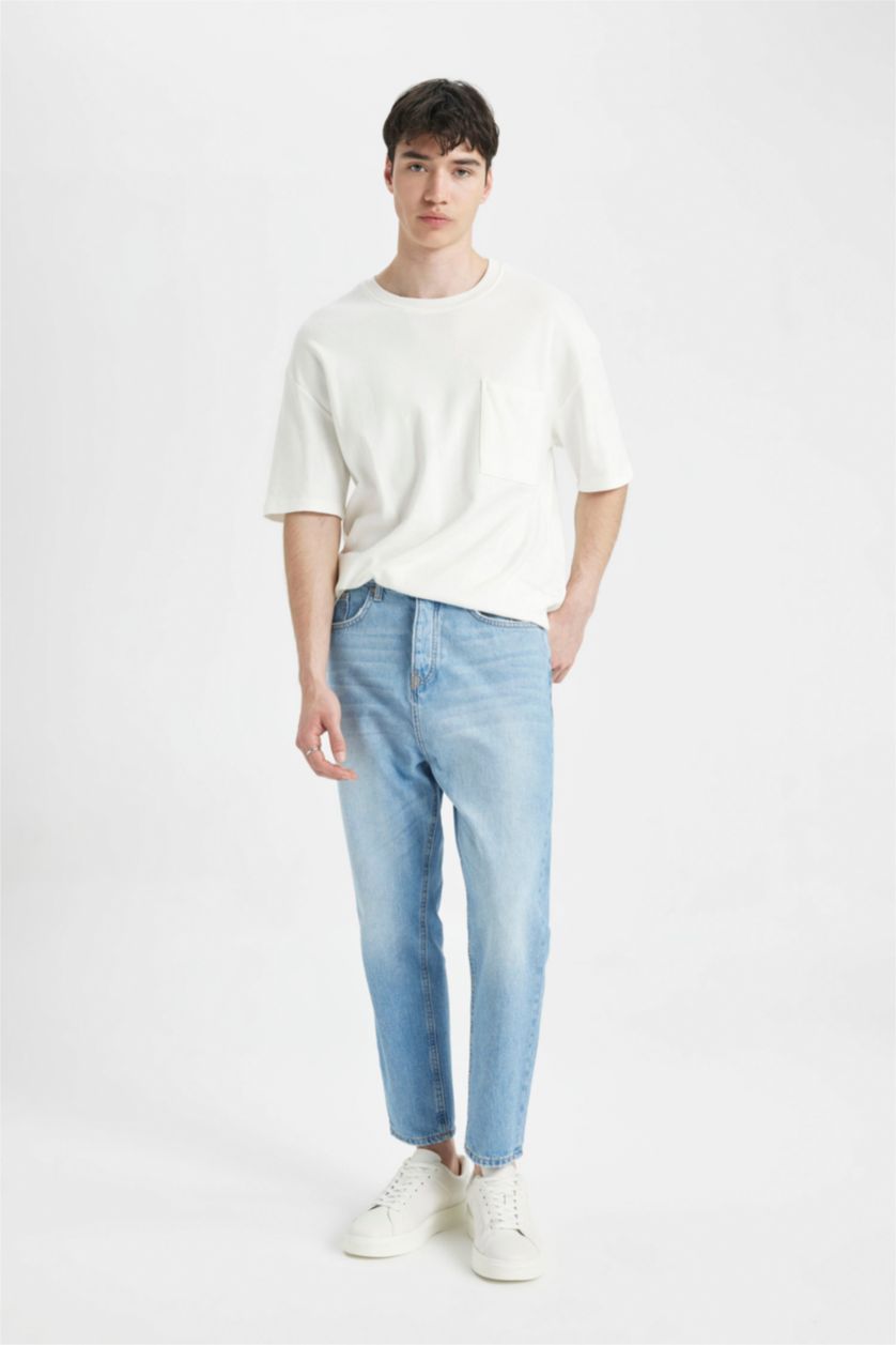 رجالي أزرق فاتح بنطلون جينز قصة فضفاضة ممزق