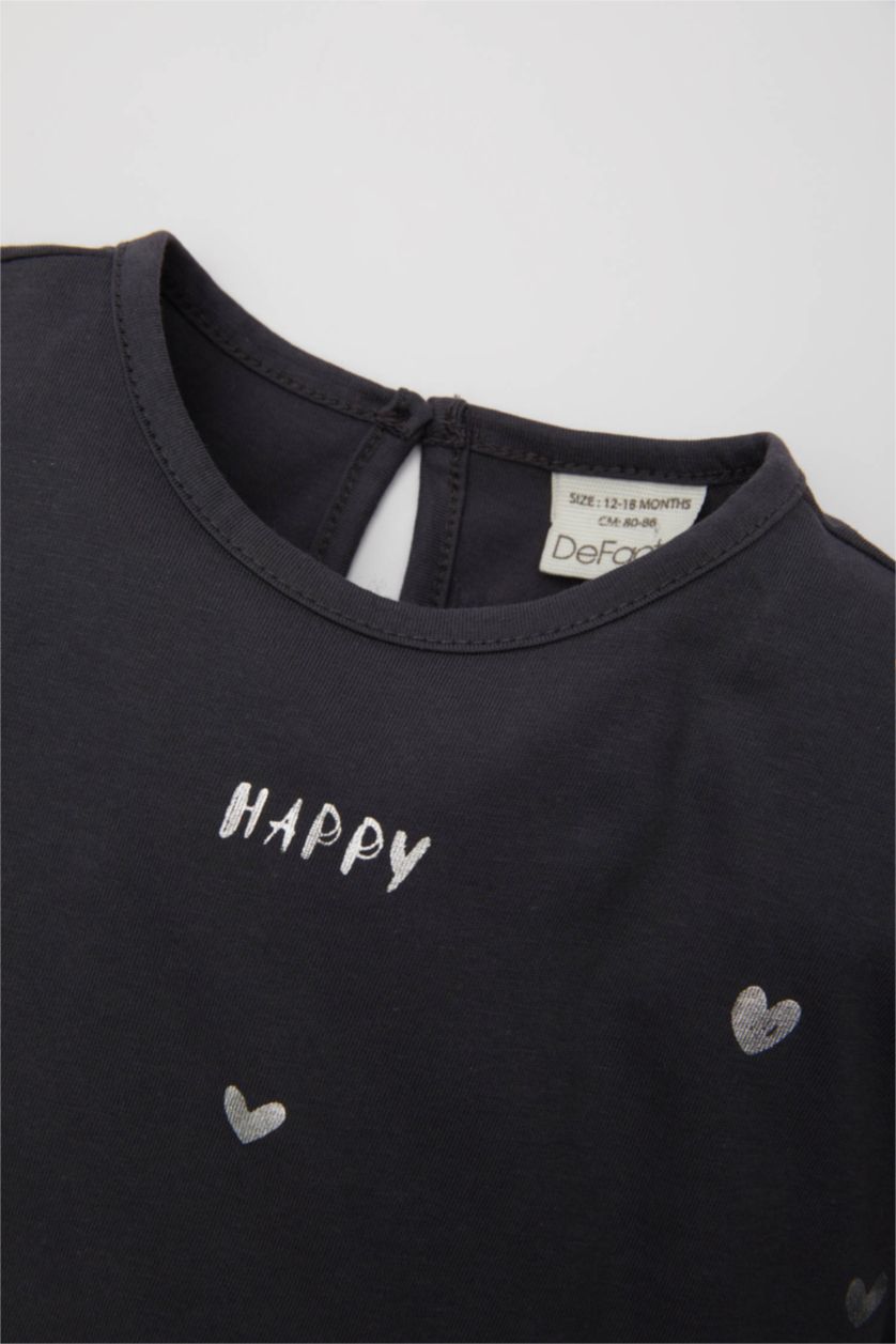 BABY GIRL Anthracite Baby Girl Heart Patterned Short Sleeve T-Shirt