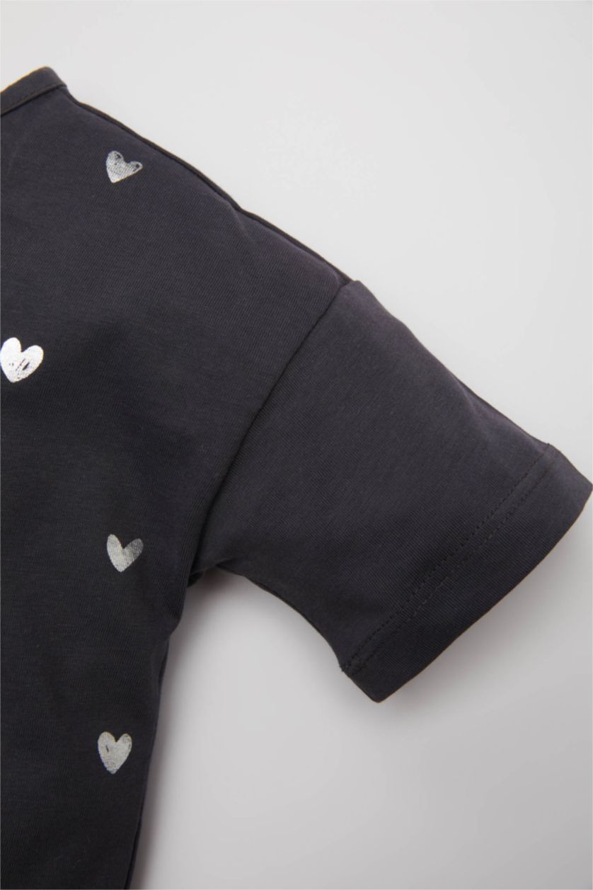 BABY GIRL Anthracite Baby Girl Heart Patterned Short Sleeve T-Shirt