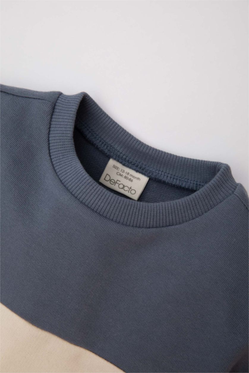 BÉBÉ GARÇON Beige Clair Ensemble De T-Shirt Jersey à Manches Longues à Blocs De Couleurs et Pantalon De Jogging pour Bébé Garçon - 2 Pièces