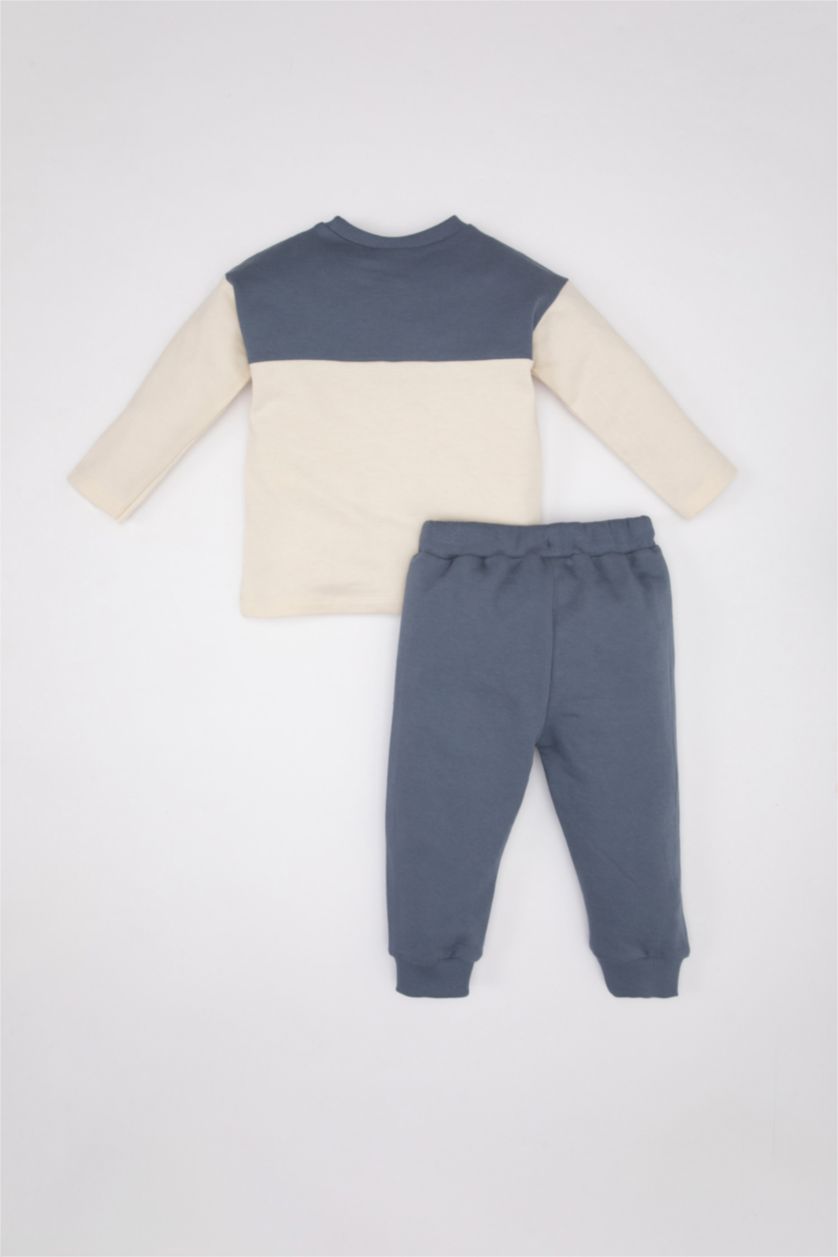 BÉBÉ GARÇON Beige Clair Ensemble De T-Shirt Jersey à Manches Longues à Blocs De Couleurs et Pantalon De Jogging pour Bébé Garçon - 2 Pièces