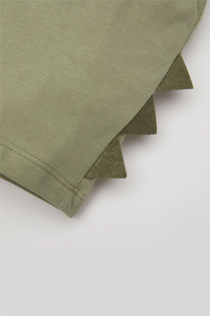 BABY BOY Light Khaki Baby Boy Dinosaur Printed Cotton 2 Piece T-Shirt Shorts Set