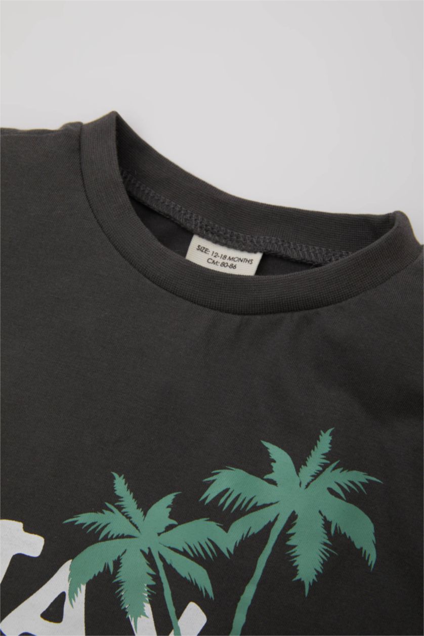 Baby Boy Grey Baby Boy Slogan Printed Cotton T-Shirt Shorts 2 Piece Set