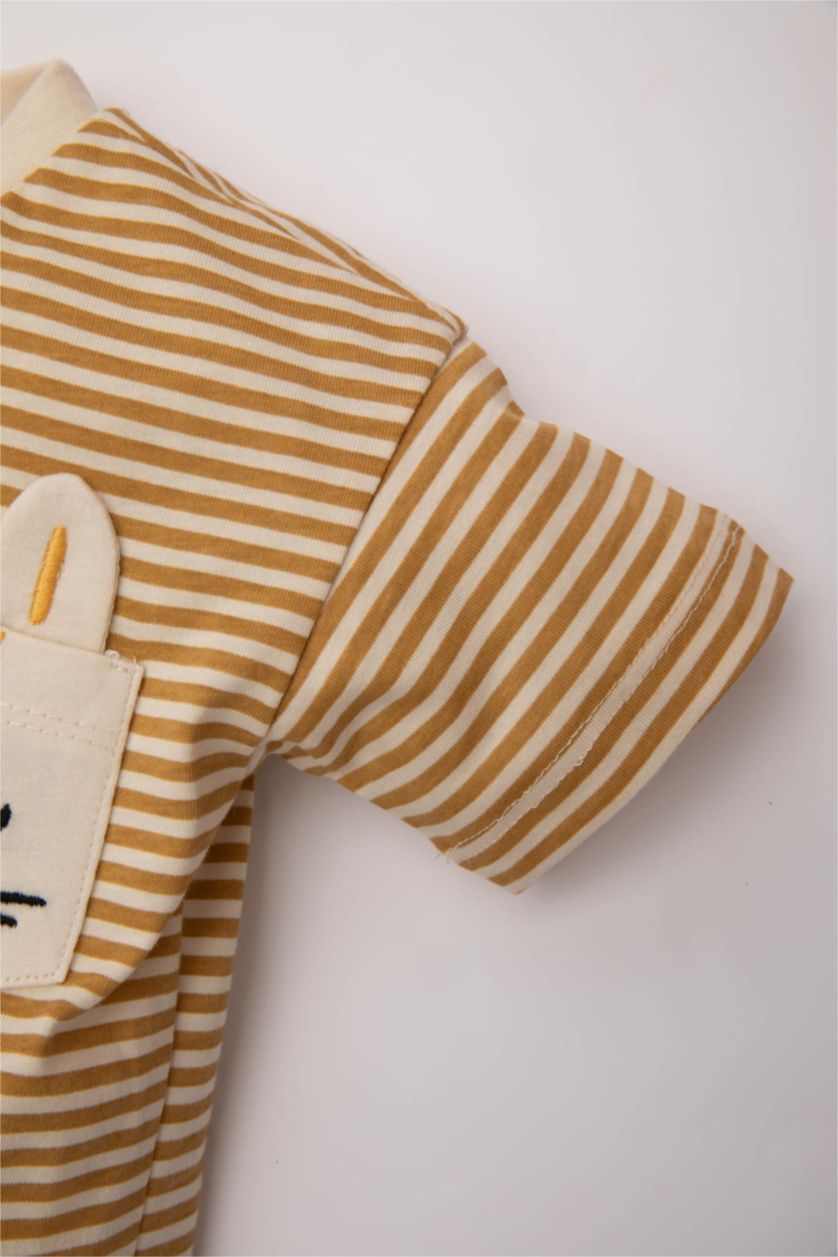 Erkek Bebek Camel Erkek Bebek Bisiklet Yaka Çizgili Kısa Kollu Tişört