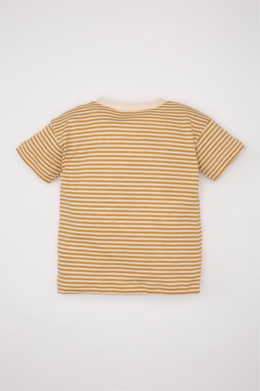 Erkek Bebek Camel Erkek Bebek Bisiklet Yaka Çizgili Kısa Kollu Tişört