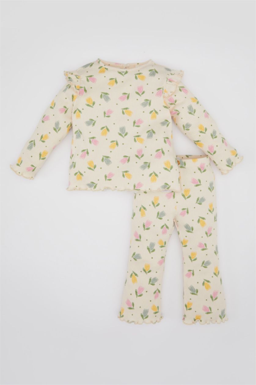 BÉBÉ FILLE Rose Clair Ensemble De T-Shirt Jersey Côtelé à Fleurs à Manches Courtes et Legging pour Bébé Fille - 2 Pièces