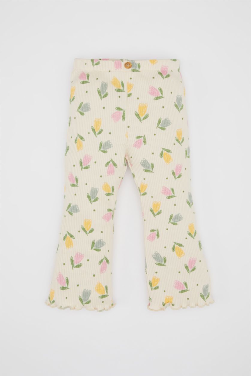 BÉBÉ FILLE Rose Clair Ensemble De T-Shirt Jersey Côtelé à Fleurs à Manches Courtes et Legging pour Bébé Fille - 2 Pièces