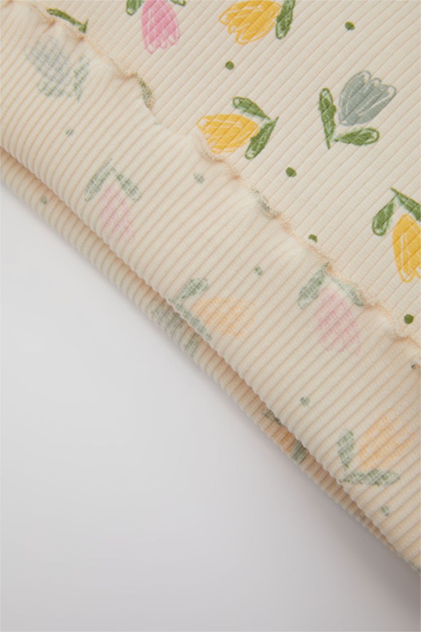 BÉBÉ FILLE Rose Clair Ensemble De T-Shirt Jersey Côtelé à Fleurs à Manches Courtes et Legging pour Bébé Fille - 2 Pièces