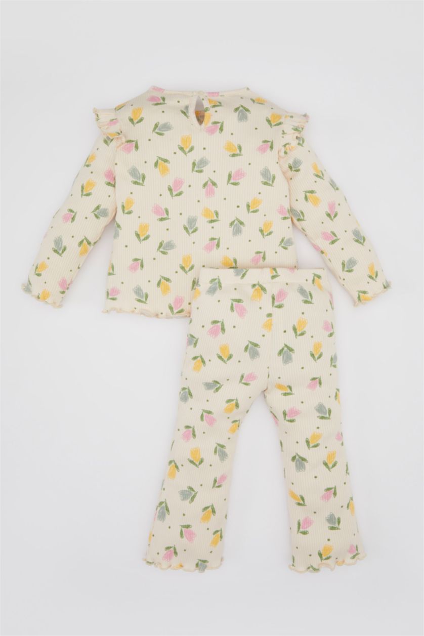 BÉBÉ FILLE Rose Clair Ensemble De T-Shirt Jersey Côtelé à Fleurs à Manches Courtes et Legging pour Bébé Fille - 2 Pièces