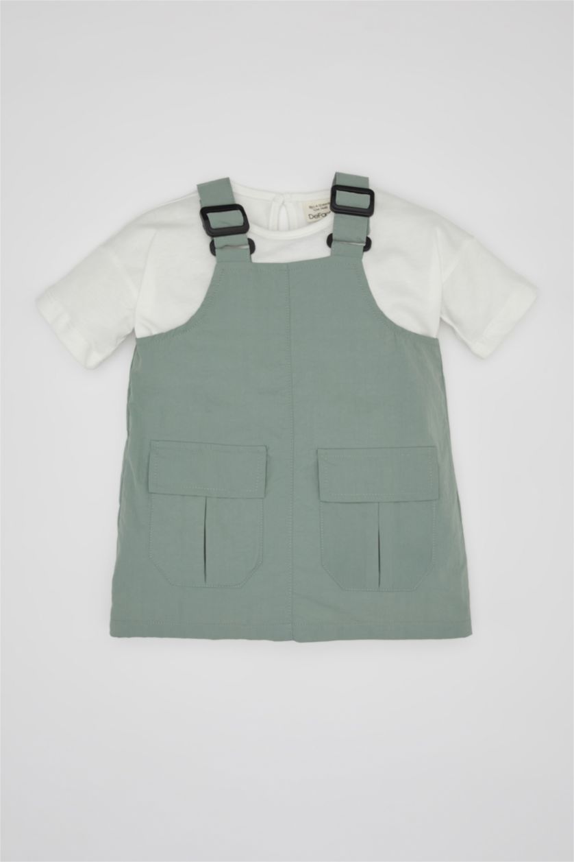 طفلة صغيرة أخضر فاتح طقم بناتي فستان وتيشيرت نص كم - قطعتين