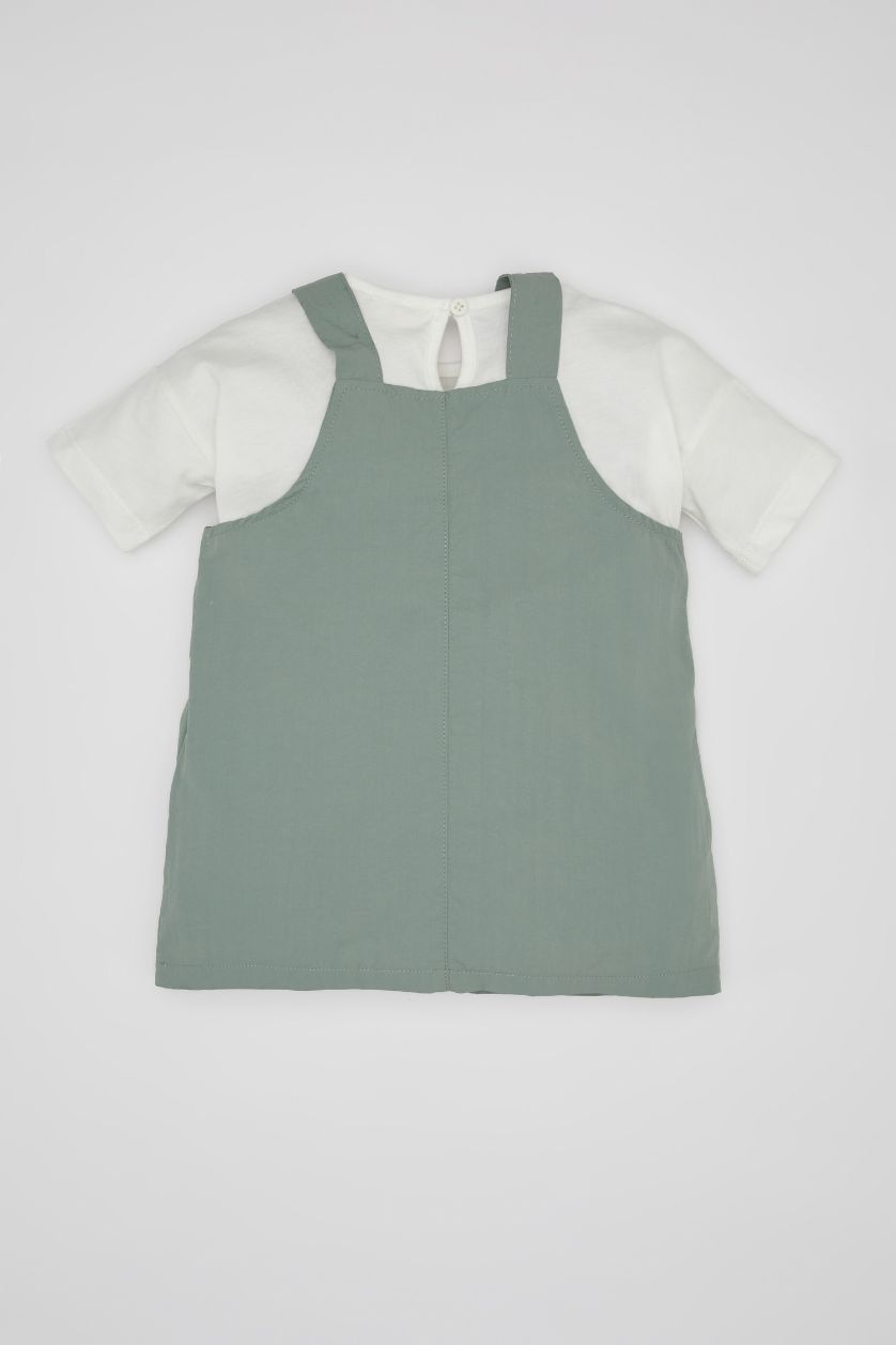 طفلة صغيرة أخضر فاتح طقم بناتي فستان وتيشيرت نص كم - قطعتين